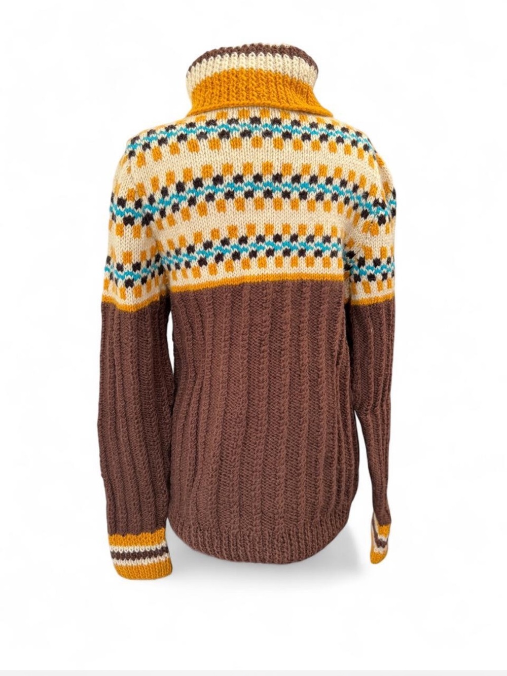 Authentic Hand-Knit Vintage Icelandic Wool Fair Isle Turtleneck Sweater Medium - Picture 4 of 9